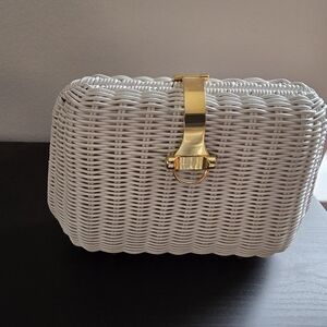 White Woven Clutch with Gold Accent